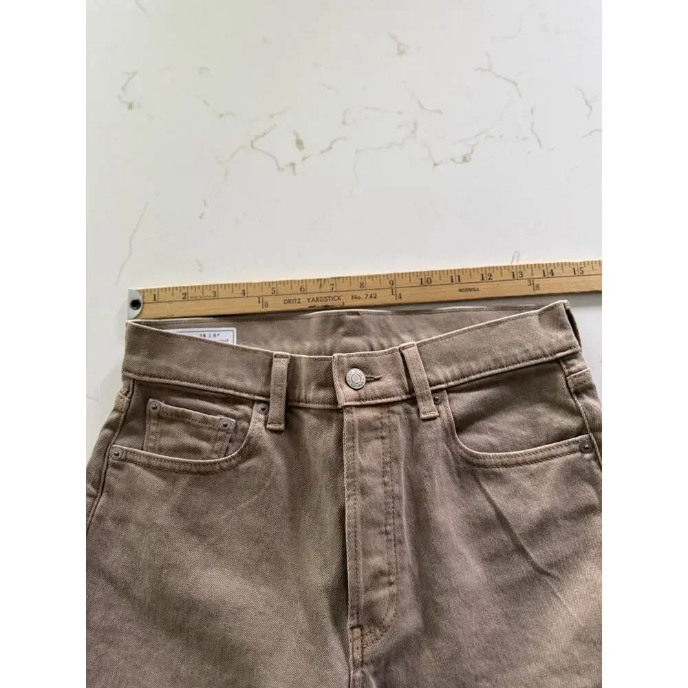 GAP Cheeky Straight High Rise 28 6P Pants Khaki Womans Denim Brown Raw Hem